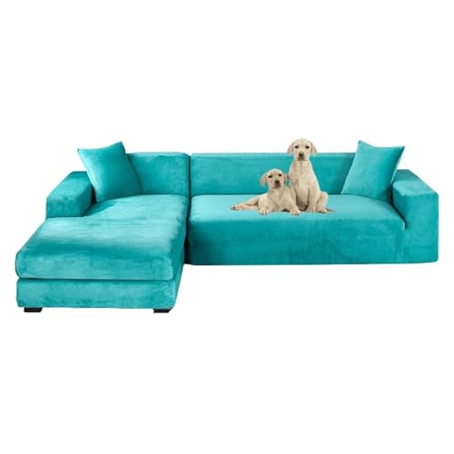 JHOMHF Sofabezüge aus Samt for L förmige Sofas 2 teiliges Set Stretch Schonbezug mit elastischer Unterseite for Sofas weicher Möbelschutz(Blue 1,Triple 190-230cm) von JHOMHF