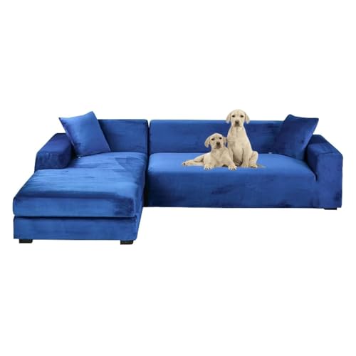 JHOMHF Sofabezüge aus Samt for L förmige Sofas 2 teiliges Set Stretch Schonbezug mit elastischer Unterseite for Sofas weicher Möbelschutz(Blue 2,Quad 235-300cm) von JHOMHF