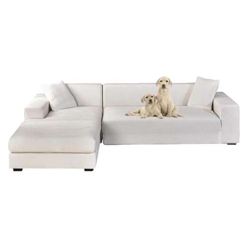 JHOMHF Sofabezüge aus Samt for L förmige Sofas 2 teiliges Set Stretch Schonbezug mit elastischer Unterseite for Sofas weicher Möbelschutz(White,Double 145-185cm) von JHOMHF