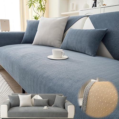 JHOMHF Sofabezug aus Chenille, rutschfest, wasserdicht, waschbar, haustierfreundlich, universelle Passform for L-förmige Sofas, Rutschschutz for alle Jahreszeiten(Blue Gray,35.4″*70.9″) von JHOMHF