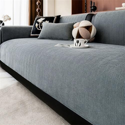 JHOMHF Sofabezug aus Chenille mit Fischgrätenmuster wasserdicht rutschfest for Sektionssofas universelle Passform for Moderne Sofamöbel(Grey,4 Seat 35″x95″) von JHOMHF