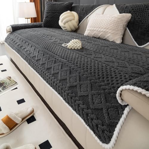 JHOMHF Sofabezug for Hunde und Kinder waschbarer Jacquard Plüsch Möbelschutz Rutschfester Dicker Warmer Couchbezug(Grey,36"x36") von JHOMHF