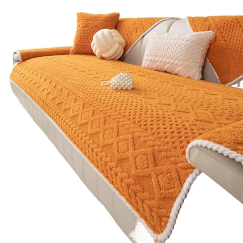 JHOMHF Sofabezug for Hunde und Kinder waschbarer Jacquard Plüsch Möbelschutz Rutschfester Dicker Warmer Couchbezug(Orange,28"x59") von JHOMHF