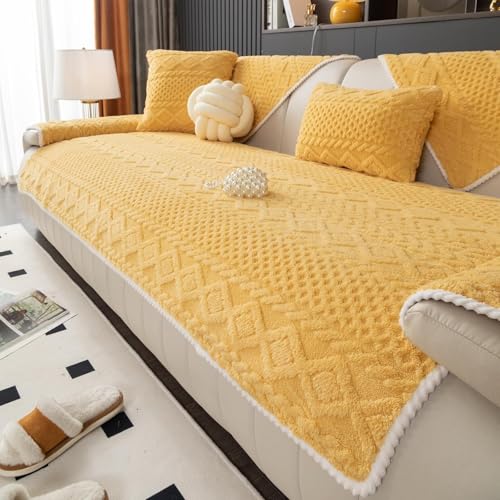 JHOMHF Sofabezug for Hunde und Kinder waschbarer Jacquard Plüsch Möbelschutz Rutschfester Dicker Warmer Couchbezug(Yellow,43"x82") von JHOMHF