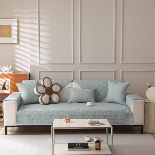 JHOMHF Sofakissenbezüge aus Baumwolle rutschfest universell for 4 Jahreszeiten Ledercouchbezug französischer Retro Stickstoff for Wohnzimmermöbel(Green,110 * 240cm) von JHOMHF