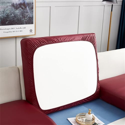 JHOMHF Sofakissenbezüge aus PU Leder Dehnbare Ersatz Schonbezüge for einzelne Couch Sitzkissen einfach anzubringen maschinenwaschbar(Burgundy,Large Double) von JHOMHF