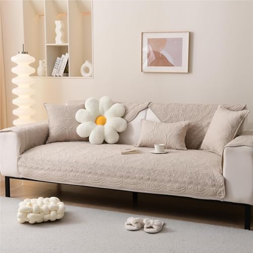 JHOMHF Sommer-Sofabezug mit Fischgrätenmuster kühlender Rutschfester Couchbezug waschbarer L-förmiger Möbelschutzbezug for Armlehne und Rückenlehne(Brown,90 * 210cm) von JHOMHF