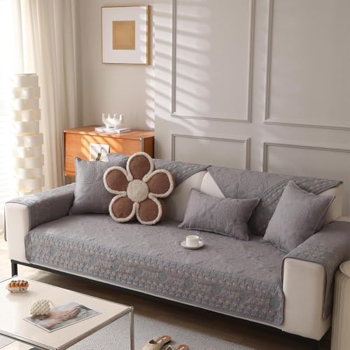 JHOMHF Sommer-Sofabezug mit Fischgrätenmuster kühlender Rutschfester Couchbezug waschbarer L-förmiger Möbelschutzbezug for Armlehne und Rückenlehne(Gray,70 * 70cm) von JHOMHF