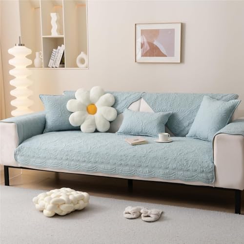 JHOMHF Sommer-Sofabezug mit Fischgrätenmuster kühlender Rutschfester Couchbezug waschbarer L-förmiger Möbelschutzbezug for Armlehne und Rückenlehne(Green,70 * 70cm) von JHOMHF