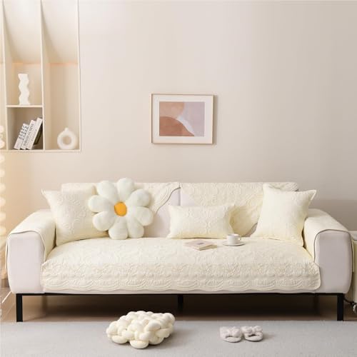 JHOMHF Sommer-Sofabezug mit Fischgrätenmuster kühlender Rutschfester Couchbezug waschbarer L-förmiger Möbelschutzbezug for Armlehne und Rückenlehne(White,90 * 180cm) von JHOMHF
