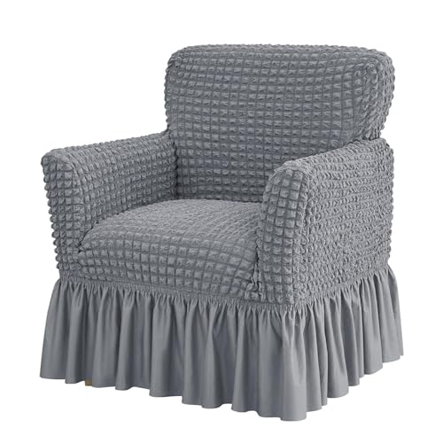 JHOMHF Stretch Bankettsessel Schonbezug mit Rock weicher Rutschfester Möbelschutz 1 teiliger Stretchbezug for Clubsessel im Wohnzimmer(Grey) von JHOMHF