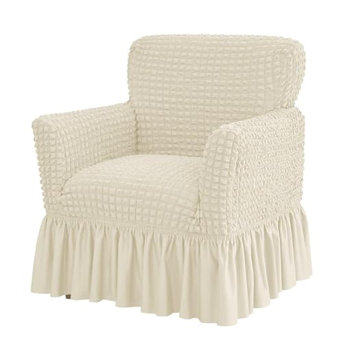 JHOMHF Stretch Bankettsessel Schonbezug mit Rock weicher Rutschfester Möbelschutz 1 teiliger Stretchbezug for Clubsessel im Wohnzimmer(Off-White) von JHOMHF