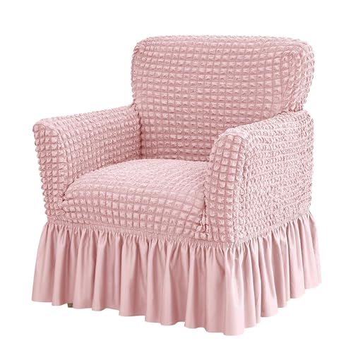 JHOMHF Stretch Bankettsessel Schonbezug mit Rock weicher Rutschfester Möbelschutz 1 teiliger Stretchbezug for Clubsessel im Wohnzimmer(Pink) von JHOMHF
