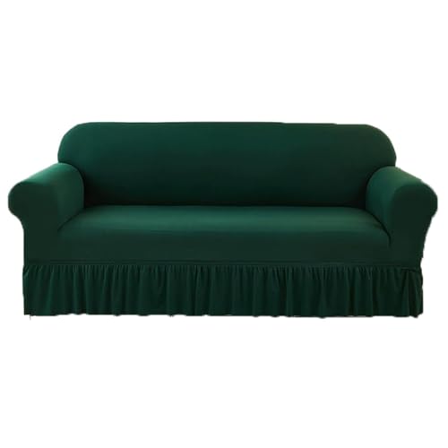 JHOMHF Stretch Chenille Rüschen Schonbezug for die Couch universelle Passform 1teiliger Sofabezug mit Rock waschbarer dehnbarer Möbelschutz(Eye Green,Four-seat Sofa Cover) von JHOMHF