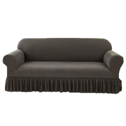 JHOMHF Stretch Chenille Rüschen Schonbezug for die Couch universelle Passform 1teiliger Sofabezug mit Rock waschbarer dehnbarer Möbelschutz(Grey,Three-seat Sofa Cover) von JHOMHF