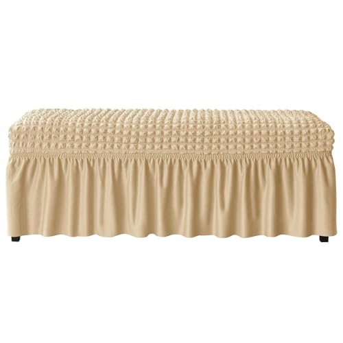 JHOMHF Stretch Esszimmerbankbezug Seersucker Schonbezug mit Rock weicher Abnehmbarer Sitzbankschutz for Esszimmerstühle(Dark Beige,Large) von JHOMHF