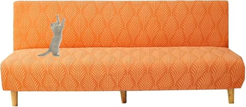 JHOMHF Stretch Futon Schonbezug Kratzfest for Katzen ohne Armlehnen Dicker weicher Sofabezug fürs Bett universelle Passform for das Wohnzimmer waschbar(Orange,Small) von JHOMHF