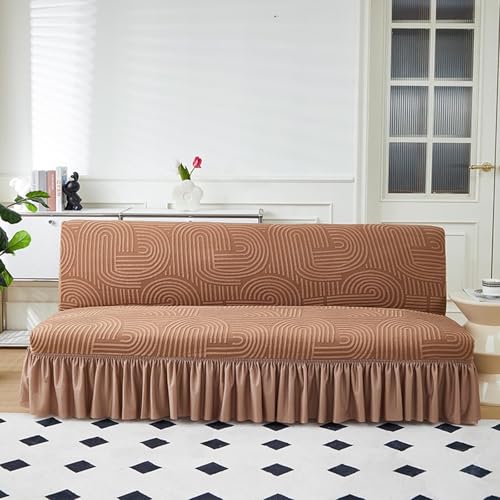 JHOMHF Stretch Futonbezug Sofabezug ohne Armlehnen mit Rockdesign, waschbarer Sofabezug for Bett und Couch for Schutz von Möbeln in voller Größe(Style 1: Camel,Medium) von JHOMHF
