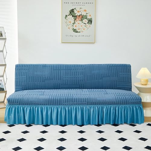 JHOMHF Stretch Futonbezug Sofabezug ohne Armlehnen mit Rockdesign, waschbarer Sofabezug for Bett und Couch for Schutz von Möbeln in voller Größe(Style 2: Blue,Large) von JHOMHF