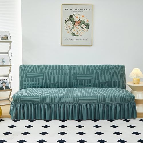 JHOMHF Stretch Futonbezug Sofabezug ohne Armlehnen mit Rockdesign, waschbarer Sofabezug for Bett und Couch for Schutz von Möbeln in voller Größe(Style 2: Green,Medium) von JHOMHF