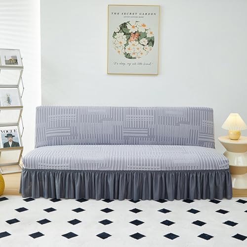 JHOMHF Stretch Futonbezug Sofabezug ohne Armlehnen mit Rockdesign, waschbarer Sofabezug for Bett und Couch for Schutz von Möbeln in voller Größe(Style 2: Grey,Large) von JHOMHF