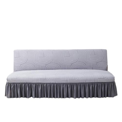 JHOMHF Stretch Futonbezug mit Rockdesign elastischer Schlafsofabezug for Futoncouch in voller Größe maschinenwaschbarer Möbelschutz for Sofas ohne Armlehnen(Style 1: Grey,Large) von JHOMHF