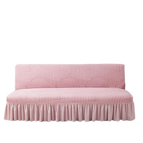 JHOMHF Stretch Futonbezug mit Rockdesign elastischer Schlafsofabezug for Futoncouch in voller Größe maschinenwaschbarer Möbelschutz for Sofas ohne Armlehnen(Style 1: Pink,Medium) von JHOMHF