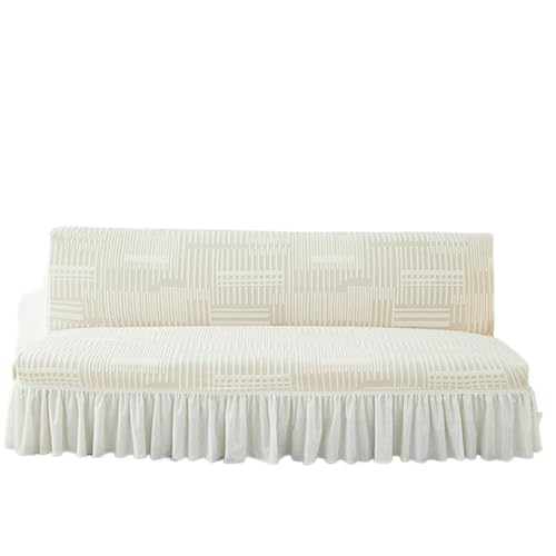 JHOMHF Stretch Futonbezug mit Rockdesign elastischer Schlafsofabezug for Futoncouch in voller Größe maschinenwaschbarer Möbelschutz for Sofas ohne Armlehnen(Style 2: Beige,Small) von JHOMHF