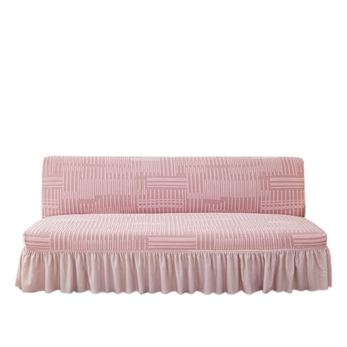 JHOMHF Stretch Futonbezug mit Rockdesign elastischer Schlafsofabezug for Futoncouch in voller Größe maschinenwaschbarer Möbelschutz for Sofas ohne Armlehnen(Style 2: Pink,Medium) von JHOMHF