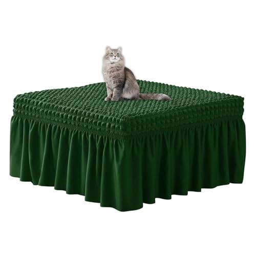 JHOMHF Stretch Ottoman Bankbezug mit Rüschenrock rechteckiger Schonbezug for Fußhocker Essbank Möbelschutz for Wohnzimmer und Schlafzimmer(Dark Green) von JHOMHF