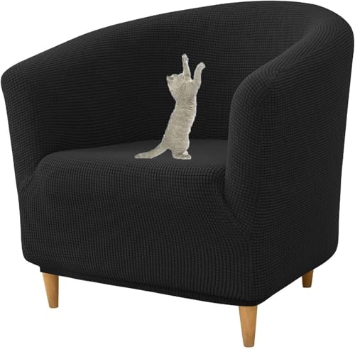 JHOMHF ​​Stretch Schonbezug for Clubsessel rutschfest mit elastischer Unterseite for Fasssessel und die meisten Akzentstühle waschbarer Rutschfester Möbelschutz(Black) von JHOMHF