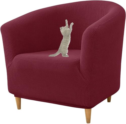 JHOMHF ​​Stretch Schonbezug for Clubsessel rutschfest mit elastischer Unterseite for Fasssessel und die meisten Akzentstühle waschbarer Rutschfester Möbelschutz(Burgundy) von JHOMHF