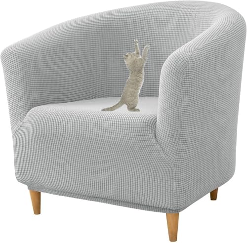 JHOMHF ​​Stretch Schonbezug for Clubsessel rutschfest mit elastischer Unterseite for Fasssessel und die meisten Akzentstühle waschbarer Rutschfester Möbelschutz(Light Gray) von JHOMHF