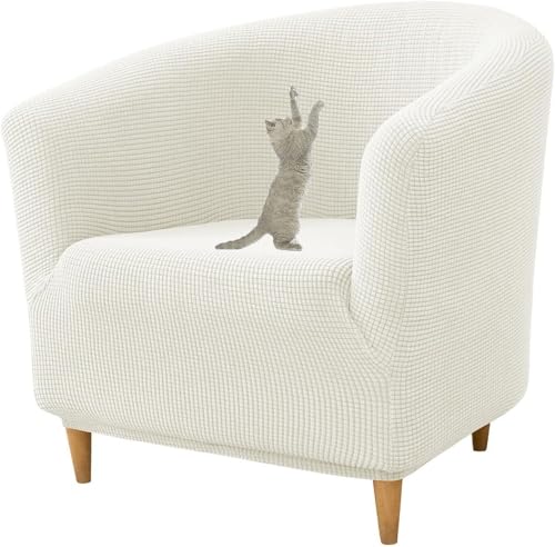 JHOMHF ​​Stretch Schonbezug for Clubsessel rutschfest mit elastischer Unterseite for Fasssessel und die meisten Akzentstühle waschbarer Rutschfester Möbelschutz(White) von JHOMHF