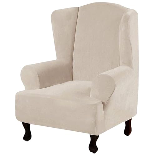 JHOMHF Stretch Schonbezug for Ohrensessel aus Samt rutschfeste elastische Unterseite maschinenwaschbar Bezug for Ohrensessel Möbelschutz(Beige) von JHOMHF