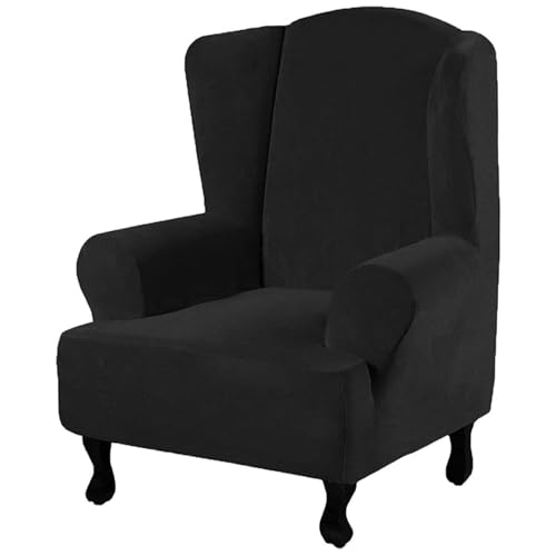 JHOMHF Stretch Schonbezug for Ohrensessel aus Samt rutschfeste elastische Unterseite maschinenwaschbar Bezug for Ohrensessel Möbelschutz(Black) von JHOMHF