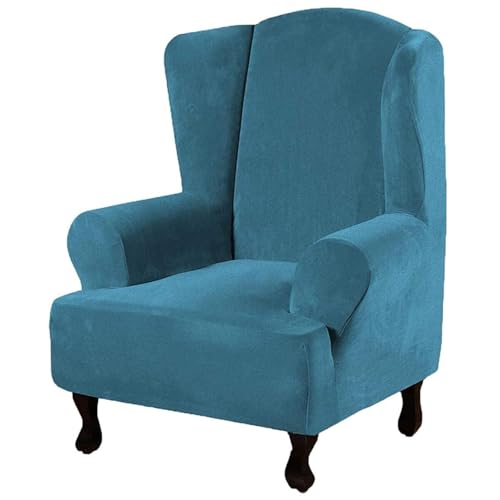 JHOMHF Stretch Schonbezug for Ohrensessel aus Samt rutschfeste elastische Unterseite maschinenwaschbar Bezug for Ohrensessel Möbelschutz(Blue1) von JHOMHF