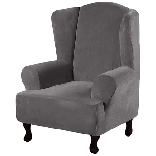 JHOMHF Stretch Schonbezug for Ohrensessel aus Samt rutschfeste elastische Unterseite maschinenwaschbar Bezug for Ohrensessel Möbelschutz(Grey2) von JHOMHF
