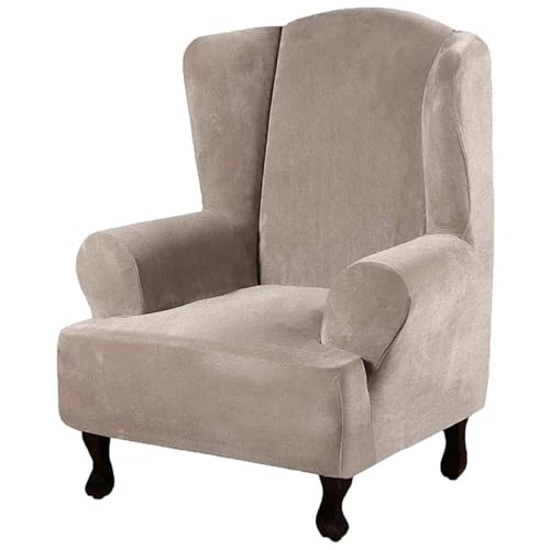 JHOMHF Stretch Schonbezug for Ohrensessel aus Samt rutschfeste elastische Unterseite maschinenwaschbar Bezug for Ohrensessel Möbelschutz(Taupe) von JHOMHF