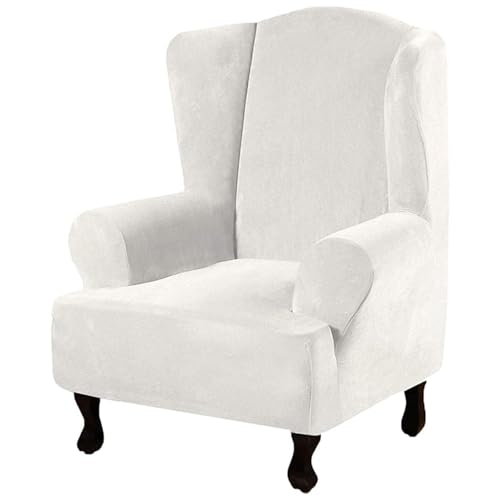 JHOMHF Stretch Schonbezug for Ohrensessel aus Samt rutschfeste elastische Unterseite maschinenwaschbar Bezug for Ohrensessel Möbelschutz(White) von JHOMHF