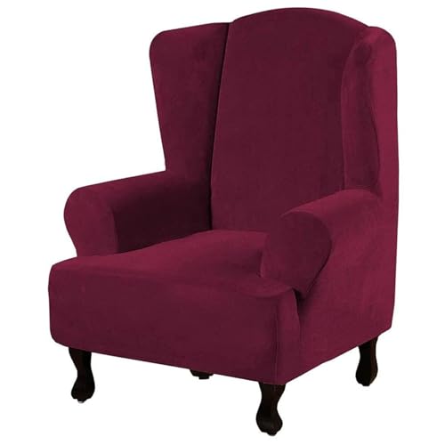JHOMHF Stretch Schonbezug for Ohrensessel aus Samt rutschfeste elastische Unterseite maschinenwaschbar Bezug for Ohrensessel Möbelschutz(Wine) von JHOMHF