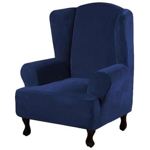JHOMHF Stretch-Sesselbezug aus Samt mit elastischer Rutschfester Unterseite waschbarer Möbelschutzbezug for Sessel Liegesofas(Navy) von JHOMHF