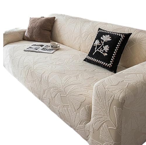 JHOMHF Stretch Sofabezüge aus 3D Jacquard waschbar verschleißfest rutschfest Möbelschutz weiche elastische Sofabezüge for das Wohnzimmer(White,4seats) von JHOMHF