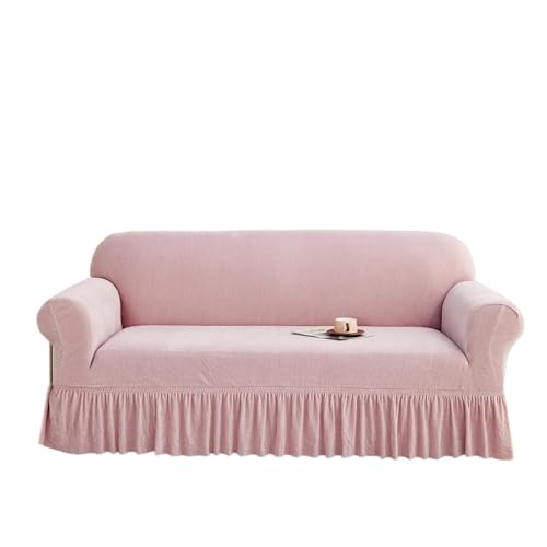 JHOMHF Stretch Sofabezug Schonbezug universeller Chenille Couchbezug mit Rock waschbarer Möbelschutz for Schlafsofa Liegesessel(Pink,Quad 235-300cm) von JHOMHF