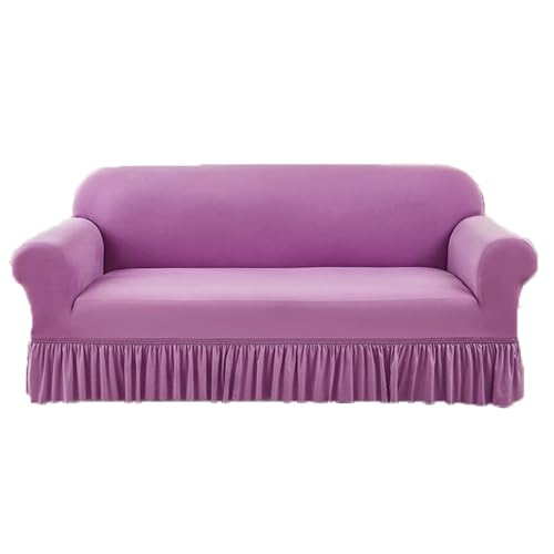 JHOMHF Stretch Sofabezug aus Chenille mit elastischem Rüschenrock universeller waschbarer dehnbarer Möbelschutz(Light Purple,Single-seat Sofa Cove) von JHOMHF