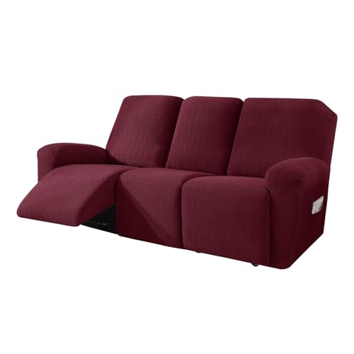 JHOMHF Stretch Sofabezug aus Jacquard Relaxsofas Rutschfester Möbelschutz for Liegesofas waschbare Dehnbare Sofabezüge(Wine Red,3 Seater) von JHOMHF