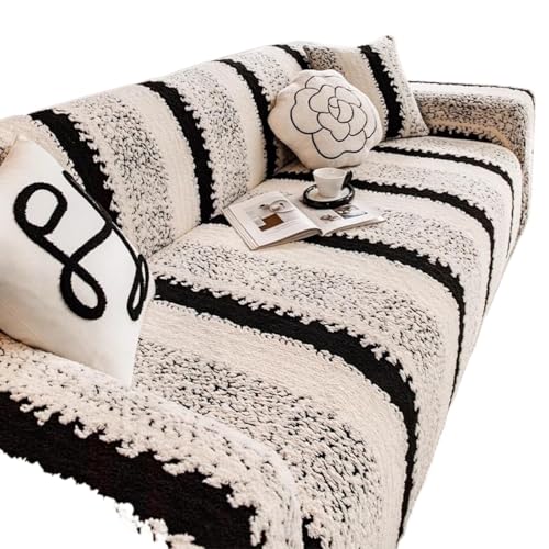 JHOMHF Stretch Sofabezug aus Samt universeller Rutschfester Möbelschutz for 1 bis 5 Sitzer Sofas dehnbarer Sofabezug for Anbausofas(ColorA,3-Seater (190-230cm)) von JHOMHF