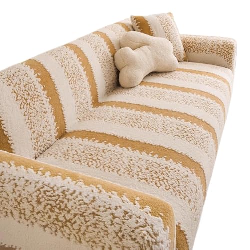 JHOMHF Stretch Sofabezug aus Samt universeller Rutschfester Möbelschutz for 1 bis 5 Sitzer Sofas dehnbarer Sofabezug for Anbausofas(ColorD,3-Seater (190-230cm)) von JHOMHF