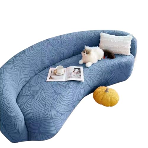 JHOMHF Stretch Sofabezug aus gebogenem Jacquard Rutschfester Halbrunder Sofabezug elastischer Sofaschutz im modernen Wolkendesign(Aqua Blue,4seat [ 92-118 inch]) von JHOMHF