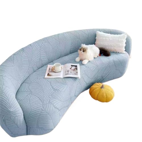 JHOMHF Stretch Sofabezug aus gebogenem Jacquard Rutschfester Halbrunder Sofabezug elastischer Sofaschutz im modernen Wolkendesign(Haze Blue,3 seat [72-92 inch]) von JHOMHF